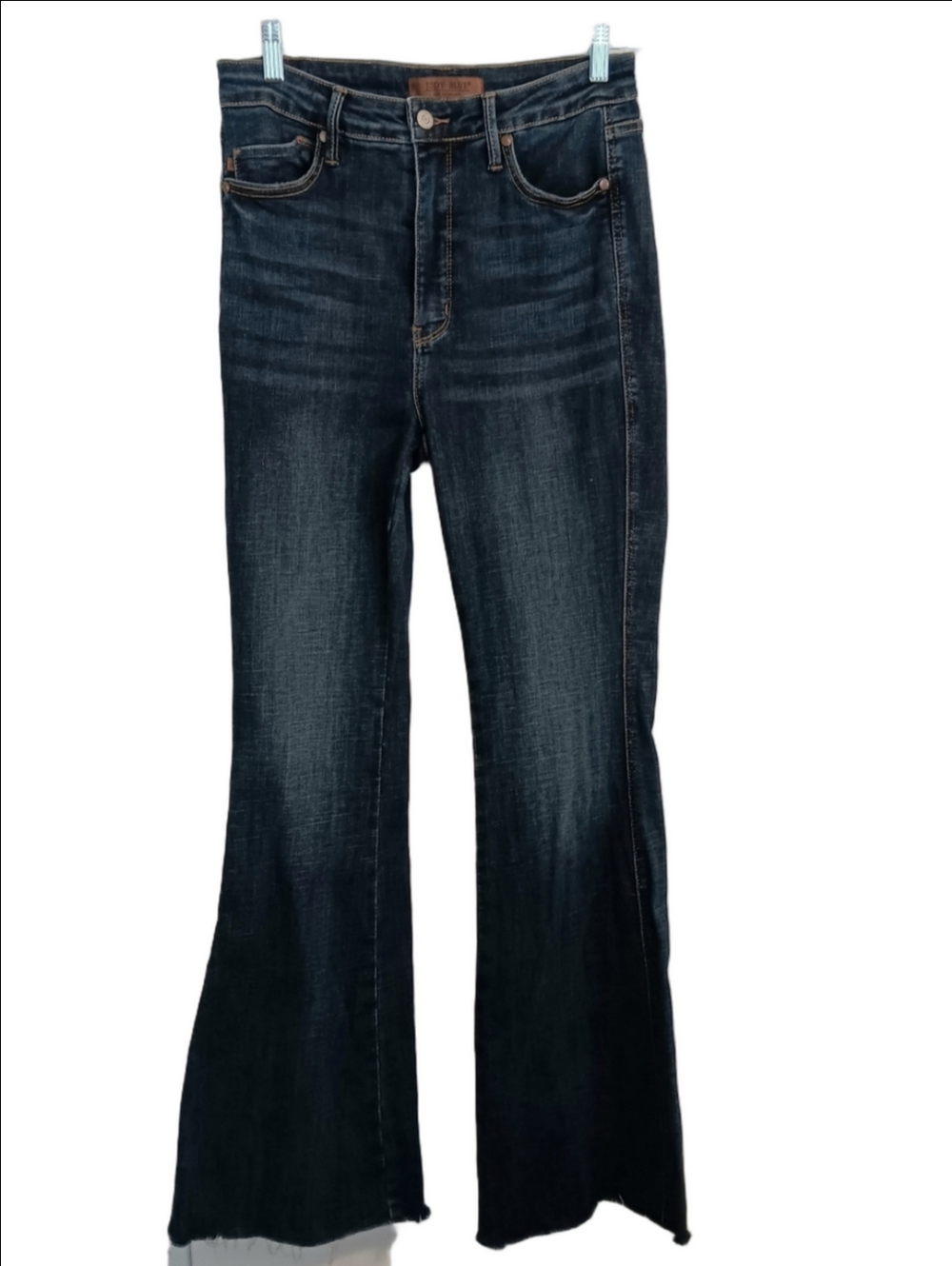 Judy Blue The Amelia Dark Wash Tummy Control Flare Jeans Raw Hem - Picture 5 of 9